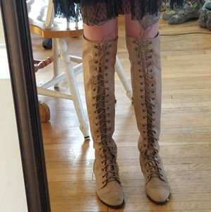 Jeffery Campbell boho over the knee lace up boots
